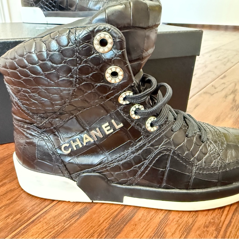 Chanel Unisex  Black High-Top Sneakers - Picture 4 of 16